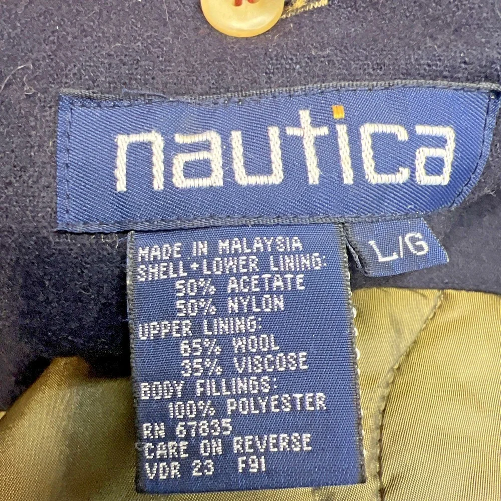 Vtg 90s Nautica Car Coat Mens Large Beige Cotton Blend Button-In Liner Fall 1991